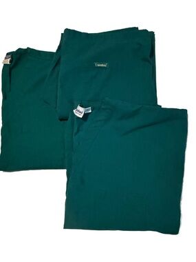 3 pc Landau Scrubs Set Hunter Green Medium | 2 Tops + 1 Bottoms
